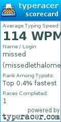 Scorecard for user missedlethalomegalul