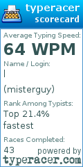 Scorecard for user misterguy