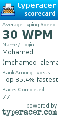 Scorecard for user mohamed_alemam