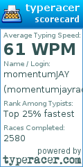 Scorecard for user momentumjayrace100