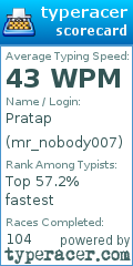 Scorecard for user mr_nobody007