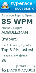 Scorecard for user mrbert