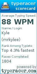 Scorecard for user mrkylee