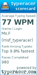 Scorecard for user msf_typeracer