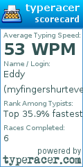 Scorecard for user myfingershurteverytime