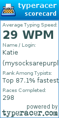 Scorecard for user mysocksarepurple