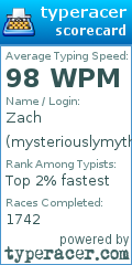 Scorecard for user mysteriouslymythical