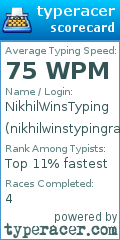 Scorecard for user nikhilwinstypingraces