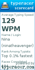 Scorecard for user ninatheavenger