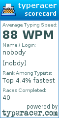 Scorecard for user nobdy