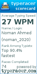 Scorecard for user noman_2020