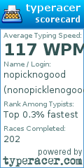 Scorecard for user nonopicklenogood