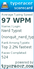 Scorecard for user nonquit_nerd_typist
