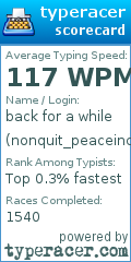 Scorecard for user nonquit_peaceinchrist