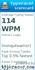 Scorecard for user nonquitwarrior