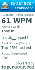 Scorecard for user noob__typist