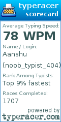 Scorecard for user noob_typist_404