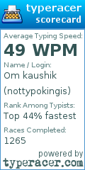 Scorecard for user nottypokingis
