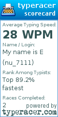 Scorecard for user nu_7111