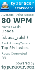 Scorecard for user obada_saleh