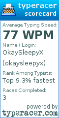 Scorecard for user okaysleepyx