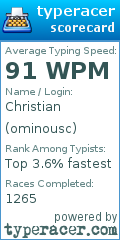 Scorecard for user ominousc