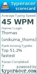 Scorecard for user onikuma_thoms