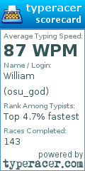Scorecard for user osu_god