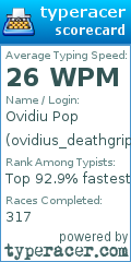 Scorecard for user ovidius_deathgrips