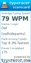 Scorecard for user owlhidepants