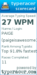 Scorecard for user paigeisawesome12