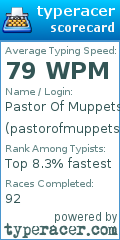 Scorecard for user pastorofmuppets