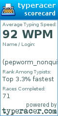 Scorecard for user pepworm_nonquit