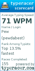 Scorecard for user pewdabest