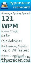 Scorecard for user pinklelinkle