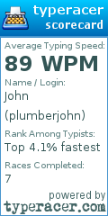 Scorecard for user plumberjohn