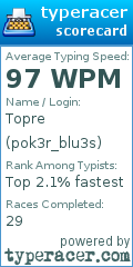 Scorecard for user pok3r_blu3s