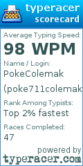 Scorecard for user poke711colemak