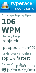 Scorecard for user poopbuttman42