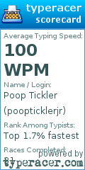 Scorecard for user poopticklerjr