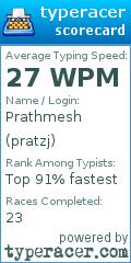 Scorecard for user pratzj