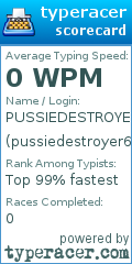 Scorecard for user pussiedestroyer69