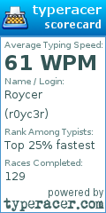 Scorecard for user r0yc3r