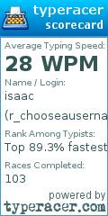 Scorecard for user r_chooseausername