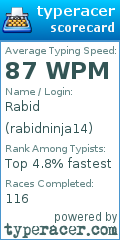 Scorecard for user rabidninja14