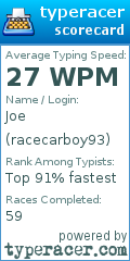 Scorecard for user racecarboy93