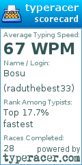 Scorecard for user raduthebest33