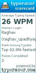 Scorecard for user raghav_upadhyay