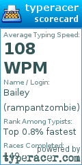 Scorecard for user rampantzombie
