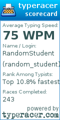 Scorecard for user random_student